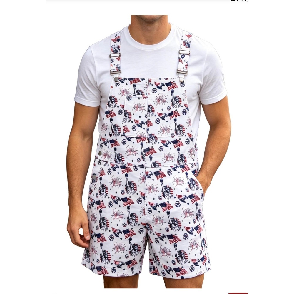 USA Patriotic Football Overalls Shorts Mens Red White Blue NWT‎